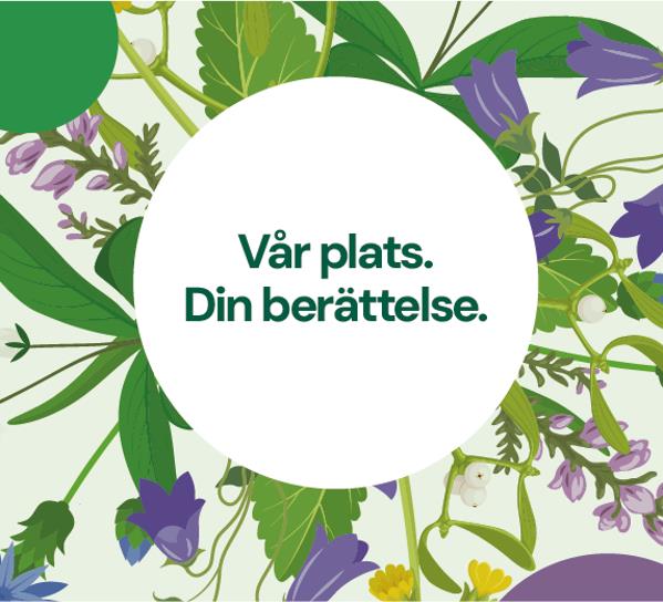 Landskapsblommor från Örebro län med texten Vår plats. Din berättelse.